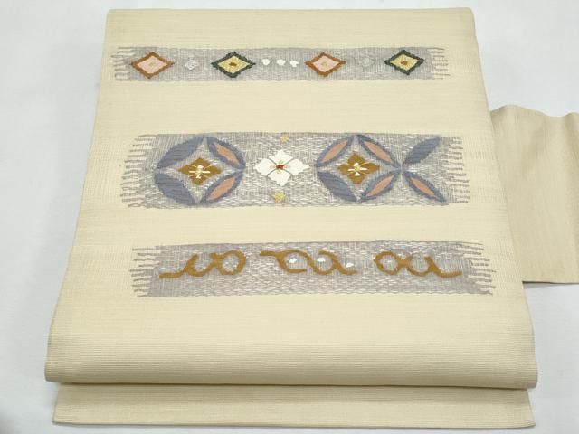 平和屋着物＊夏物　九寸名古屋帯　すくい織　七宝花文　金銀糸　正絹　逸品　CABL2094fb