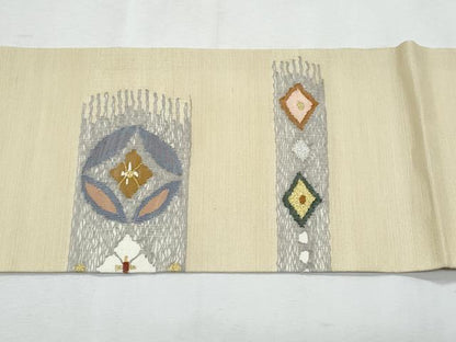 平和屋着物＊夏物　九寸名古屋帯　すくい織　七宝花文　金銀糸　正絹　逸品　CABL2094fb