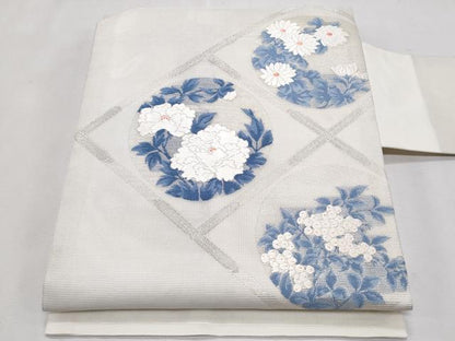 平和屋着物＊夏物　九寸名古屋帯　唐織　花丸文　銀糸　正絹　逸品　CABL2095fb