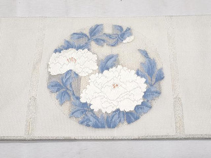 平和屋着物＊夏物　九寸名古屋帯　唐織　花丸文　銀糸　正絹　逸品　CABL2095fb