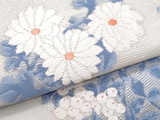 平和屋着物＊夏物　九寸名古屋帯　唐織　花丸文　銀糸　正絹　逸品　CABL2095fb