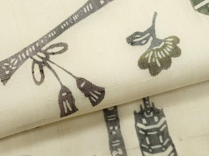 平和屋着物＊夏物　絹芭蕉　九寸名古屋帯　型染め　器物花文　正絹　逸品　CABL2097fb