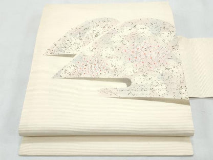 平和屋着物＊夏物　九寸名古屋帯　重ね山花文　金糸　正絹　逸品　CABL2099fb