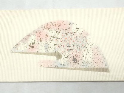 平和屋着物＊夏物　九寸名古屋帯　重ね山花文　金糸　正絹　逸品　CABL2099fb