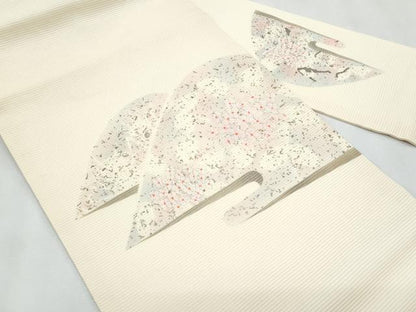 平和屋着物＊夏物　九寸名古屋帯　重ね山花文　金糸　正絹　逸品　CABL2099fb