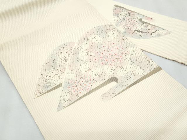 平和屋着物＊夏物　九寸名古屋帯　重ね山花文　金糸　正絹　逸品　CABL2099fb