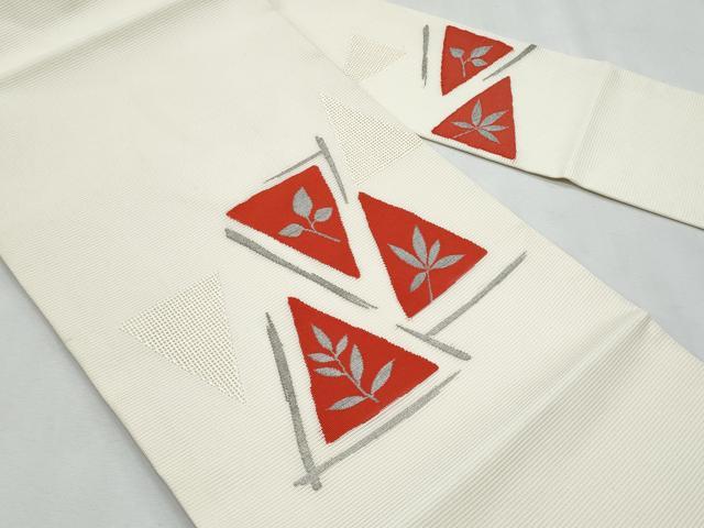 平和屋着物＊夏物　九寸名古屋帯　枝葉文　銀糸　正絹　逸品　CABL2103fb