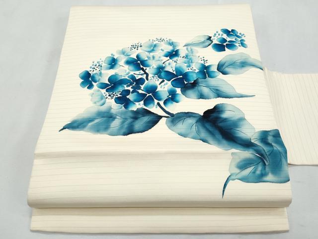 平和屋着物＊夏物　絽塩瀬　九寸名古屋帯　作家物　手描き　紫陽花　正絹　逸品　CABL2105fb