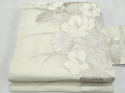 平和屋着物＊夏物　九寸名古屋帯　枝花文　金銀糸　正絹　逸品　CABL2106fb