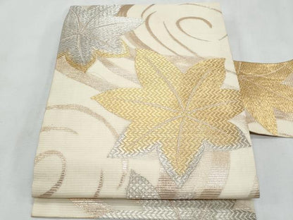 平和屋着物＊夏物　全通柄　九寸名古屋帯　楓文　金銀糸　正絹　逸品　CABL2111fb