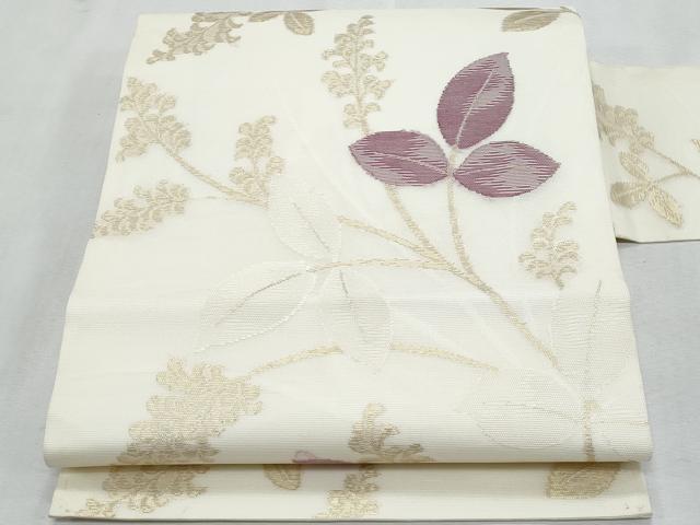 平和屋着物＊夏物　九寸名古屋帯　枝葉文　金糸　正絹　逸品　CABL2112fb
