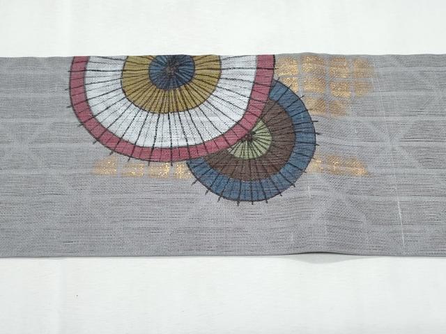 平和屋着物＊夏物　九寸名古屋帯　作家物　番傘　金彩　正絹　逸品　CABL2114fb