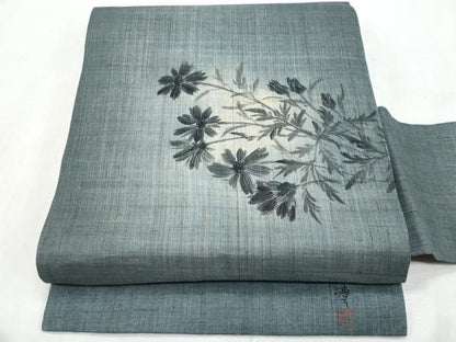 平和屋着物＊夏物　九寸名古屋帯　作家物　手描き　枝花文　麻　逸品　CABL2115fb