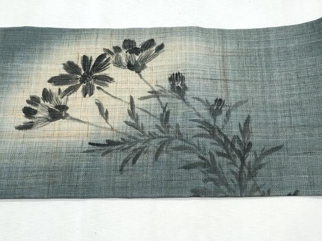 平和屋着物＊夏物　九寸名古屋帯　作家物　手描き　枝花文　麻　逸品　CABL2115fb