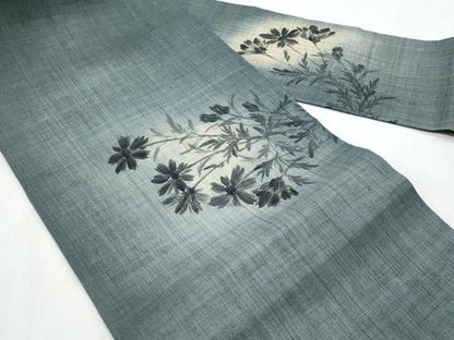 平和屋着物＊夏物　九寸名古屋帯　作家物　手描き　枝花文　麻　逸品　CABL2115fb