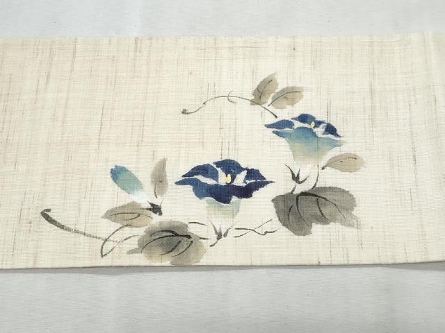 平和屋着物＊夏物　九寸名古屋帯　手描き　枝花文　麻　逸品　CABL2116fb