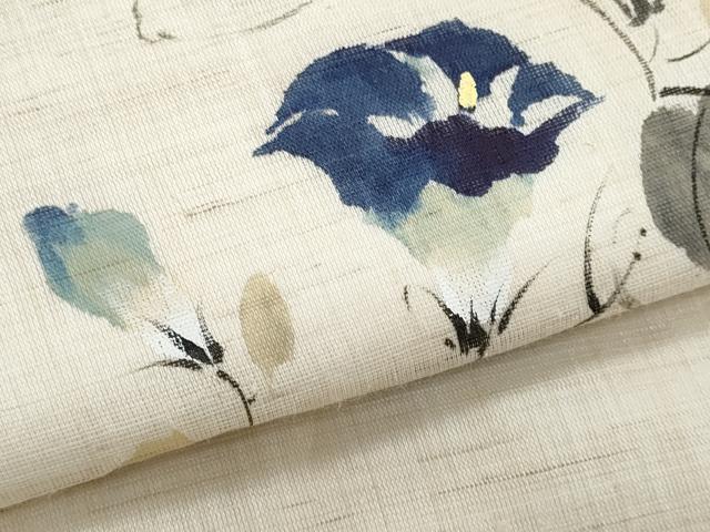 平和屋着物＊夏物　九寸名古屋帯　手描き　枝花文　麻　逸品　CABL2116fb