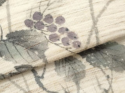 平和屋着物＊夏物　九寸名古屋帯　作家物　手描き　紬地　葡萄蔦の葉文　麻　逸品　CABL2122fb