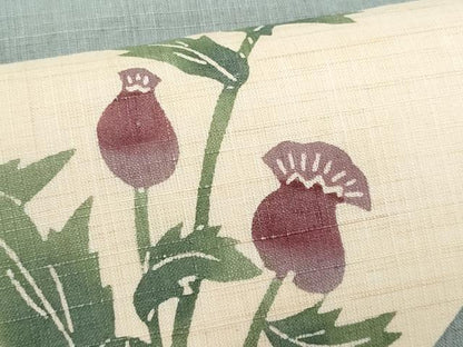 平和屋着物＊夏物　九寸名古屋帯　型染め　草花文　麻　逸品　CABL2123fb