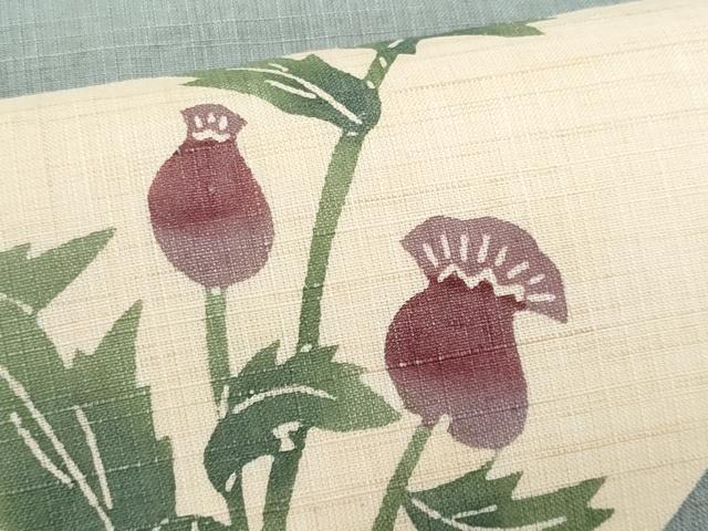 平和屋着物＊夏物　九寸名古屋帯　型染め　草花文　麻　逸品　CABL2123fb