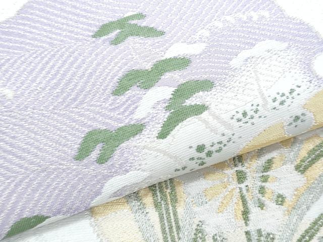 平和屋着物＊夏物　九寸名古屋帯　作家物　寿光織　雪輪重ね草花文　金糸　銀通し地　正絹　逸品　CABL2124fb