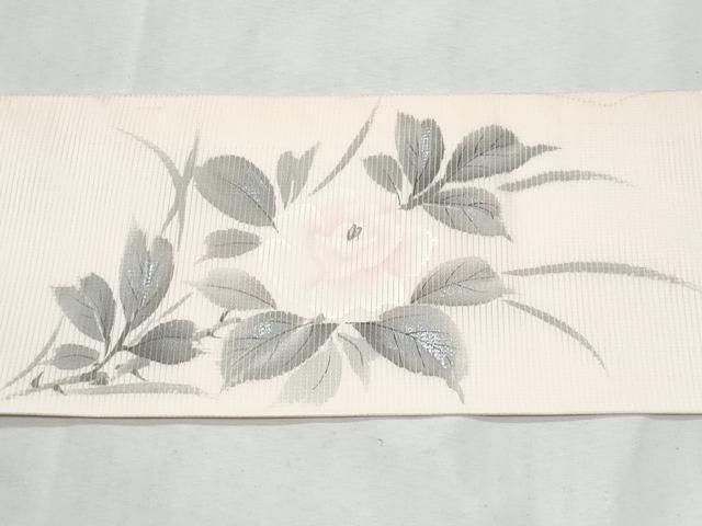 平和屋着物＊夏物　九寸名古屋帯　作家物　手描き　刺繍　草花文　銀彩　正絹　逸品　CABL2125fb