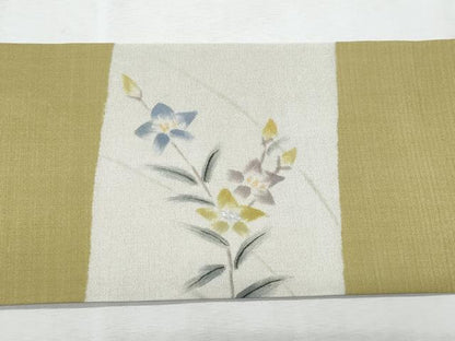 平和屋着物＊夏物　九寸名古屋帯　手描き　草花文　金銀彩　正絹　逸品　CABL2126fb