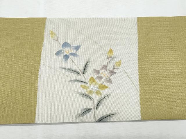 平和屋着物＊夏物　九寸名古屋帯　手描き　草花文　金銀彩　正絹　逸品　CABL2126fb
