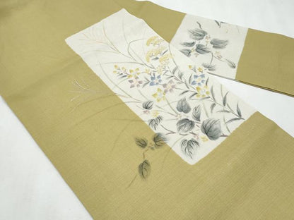 平和屋着物＊夏物　九寸名古屋帯　手描き　草花文　金銀彩　正絹　逸品　CABL2126fb