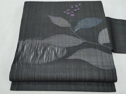 平和屋着物＊夏物　九寸名古屋帯　枝花文　金糸　正絹　逸品　CABL2129fb