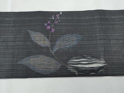 平和屋着物＊夏物　九寸名古屋帯　枝花文　金糸　正絹　逸品　CABL2129fb