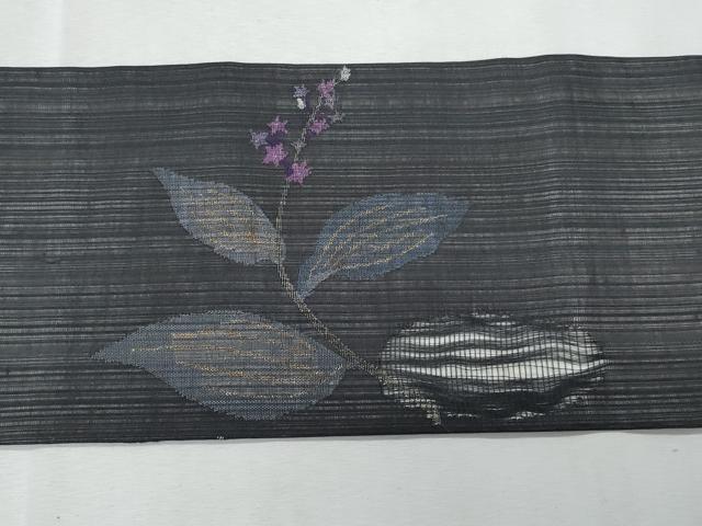 平和屋着物＊夏物　九寸名古屋帯　枝花文　金糸　正絹　逸品　CABL2129fb