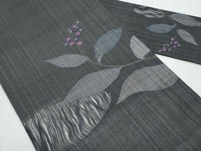平和屋着物＊夏物　九寸名古屋帯　枝花文　金糸　正絹　逸品　CABL2129fb