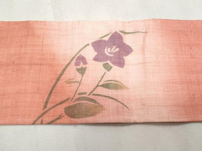 平和屋着物＊夏物　九寸名古屋帯　桔梗　麻　逸品　CABL2137fb