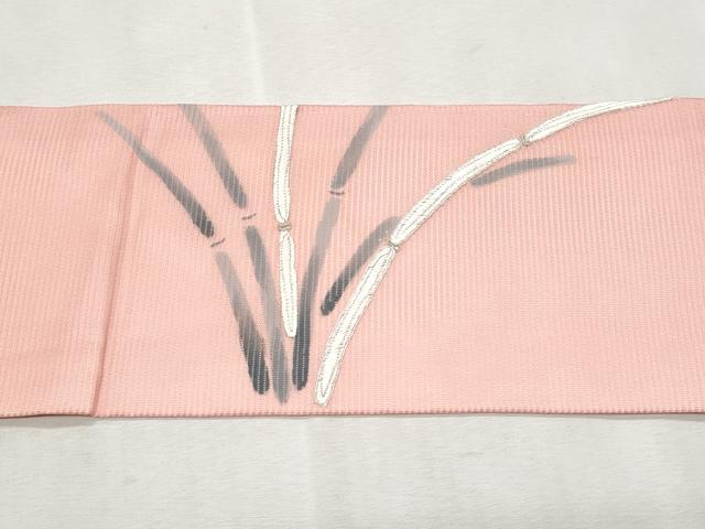 平和屋着物＊夏物　九寸名古屋帯　駒刺繍　流水草葉文　銀彩　正絹　逸品　CABL2138fb