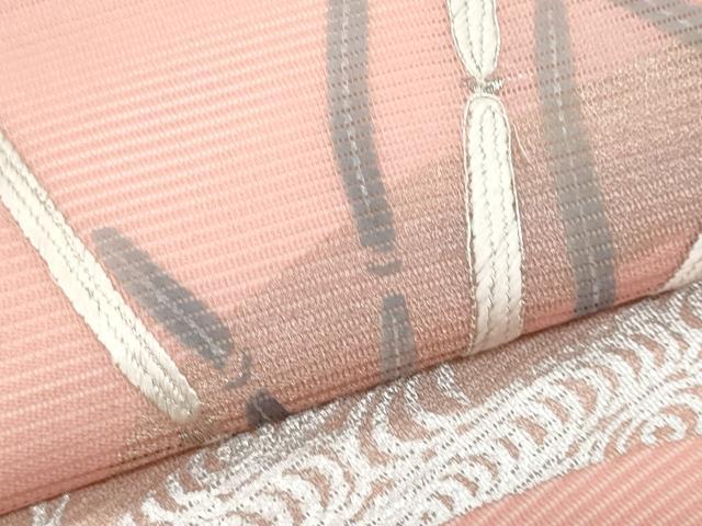 平和屋着物＊夏物　九寸名古屋帯　駒刺繍　流水草葉文　銀彩　正絹　逸品　CABL2138fb