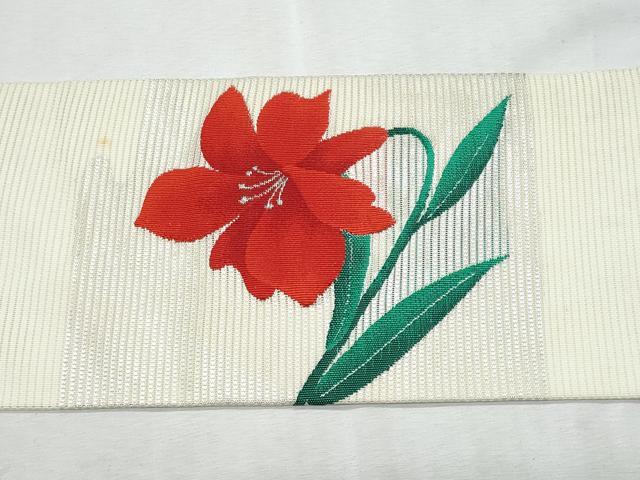 平和屋着物＊夏物　九寸名古屋帯　枝花文　銀糸　正絹　逸品　CABL2139fb