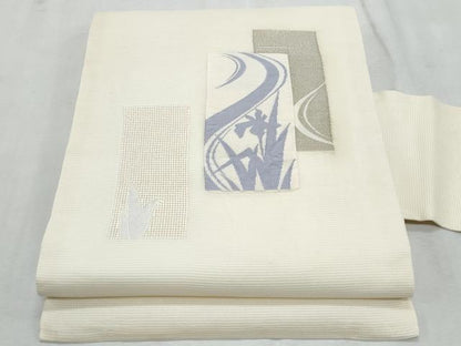平和屋着物＊夏物　九寸名古屋帯　色紙重ね杜若　銀糸　正絹　逸品　CABL2140fb