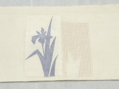 平和屋着物＊夏物　九寸名古屋帯　色紙重ね杜若　銀糸　正絹　逸品　CABL2140fb