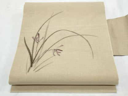 平和屋着物＊夏物　九寸名古屋帯　草花文　正絹　逸品　CABL2141fb