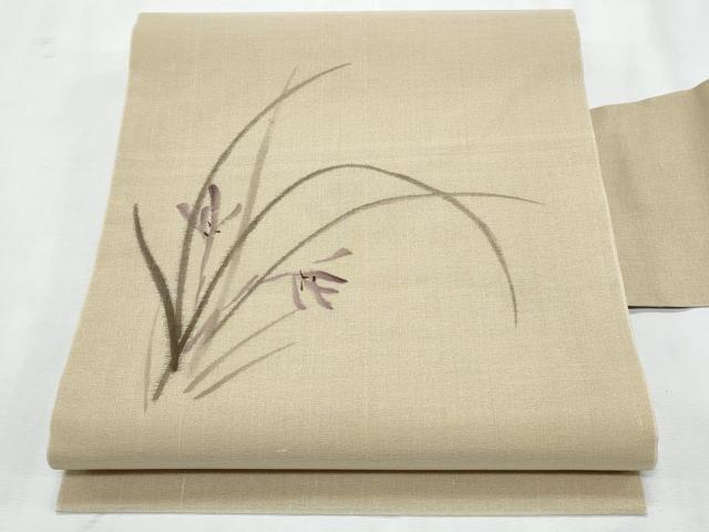 平和屋着物＊夏物　九寸名古屋帯　草花文　正絹　逸品　CABL2141fb