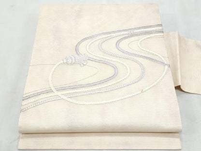 平和屋着物＊夏物　九寸名古屋帯　駒刺繍　結び紐文　正絹　逸品　CABL2144fb