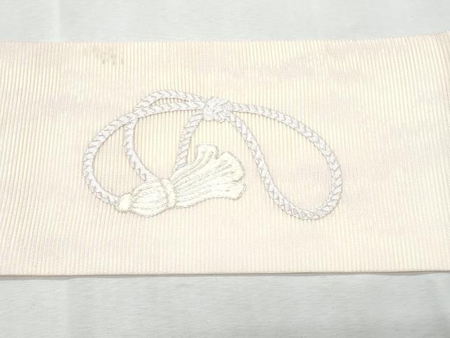 平和屋着物＊夏物　九寸名古屋帯　駒刺繍　結び紐文　正絹　逸品　CABL2144fb