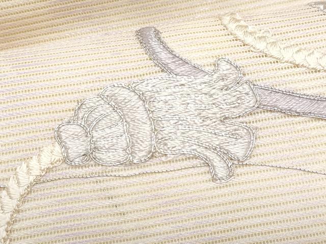 平和屋着物＊夏物　九寸名古屋帯　駒刺繍　結び紐文　正絹　逸品　CABL2144fb