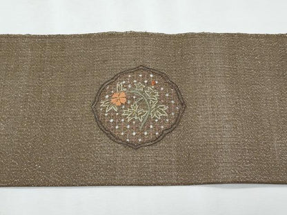 平和屋着物＊夏物　八寸名古屋帯　スワトウ刺繍　総刺繍　陶器花文　金糸　正絹　逸品　CABL2153fb