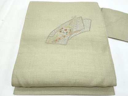 平和屋着物＊夏物　八寸名古屋帯　スワトウ刺繍　総刺繍　地紙重ね花文　金糸　正絹　逸品　CABL2154fb