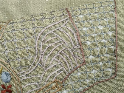 平和屋着物＊夏物　八寸名古屋帯　スワトウ刺繍　総刺繍　地紙重ね花文　金糸　正絹　逸品　CABL2154fb