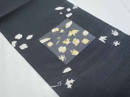 平和屋着物＊夏物　八寸名古屋帯　絽綴れ　宝尽くし　金銀糸　正絹　逸品　CABL2157fb