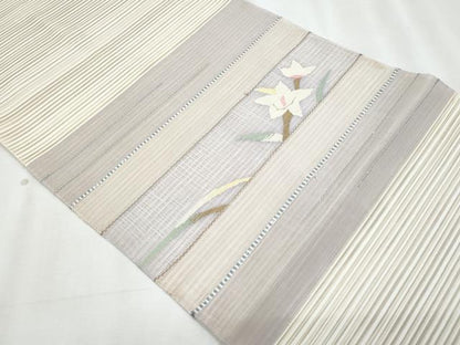 平和屋着物＊夏物　八寸名古屋帯　桔梗文　金糸　正絹　逸品　CABL2159fb