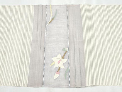 平和屋着物＊夏物　八寸名古屋帯　桔梗文　金糸　正絹　逸品　CABL2159fb